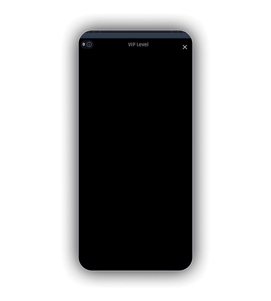 Spartaza VIP Level screen on a phone with a zero counter and an information icon